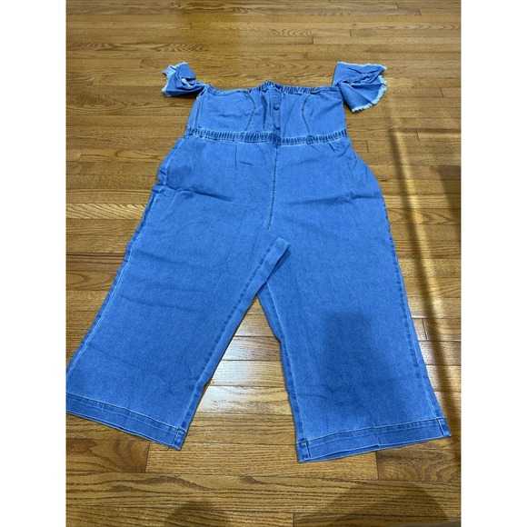 Venus Denim Jumpsuit Size 24 Off Shoulder Zip Up In Back New Without Tags‎ - Picture 1 of 6